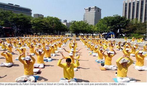 《费加罗报》文章配图：汇集在南韩首尔的法轮功学员。那里他们没有遭受迫害。