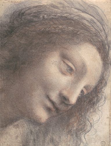 上图为达•芬奇的素描《圣母头部四分之三侧面像》（The Head of the Virgin in Three-Quarter View Facing Right），20.3 x 15.6 厘米，作于1510-1513年间。这幅画可以说是晕涂法的素描版，体现了人物皮肤的圆润质感，画面上甚至连一些地方的轮廓线都柔和到或隐或现。我们看不到一处类似于中国素描中那种“分块面结构”的变异技法。(来源：https://www.metmuseum.org)