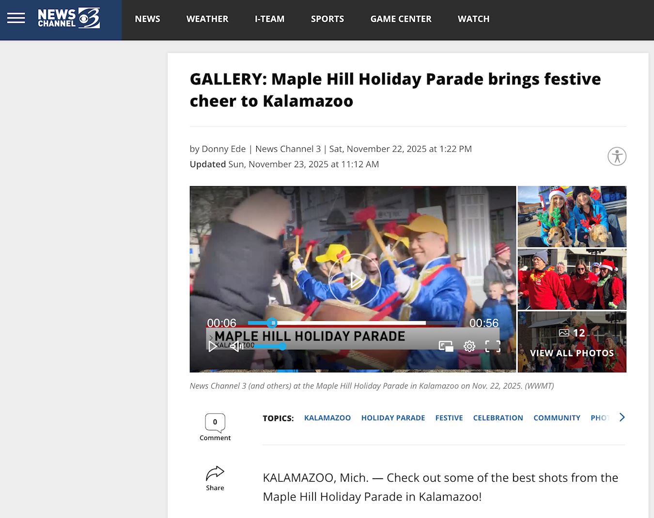 '图11:当地媒体新闻频道3台把法轮功的方阵放在报道的第一个介绍中。(网络截图)'